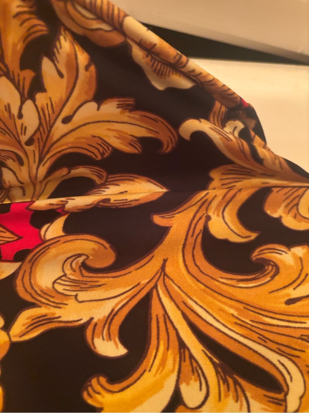 New York & Company Gold Baroque Floral & Red Animal Print Button-Down Top - Picture 3 of 4